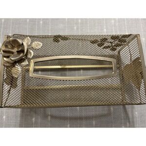 VTG Gold Tone Metal Mesh Tissue Box Holder Hollywood Regency 10x5"